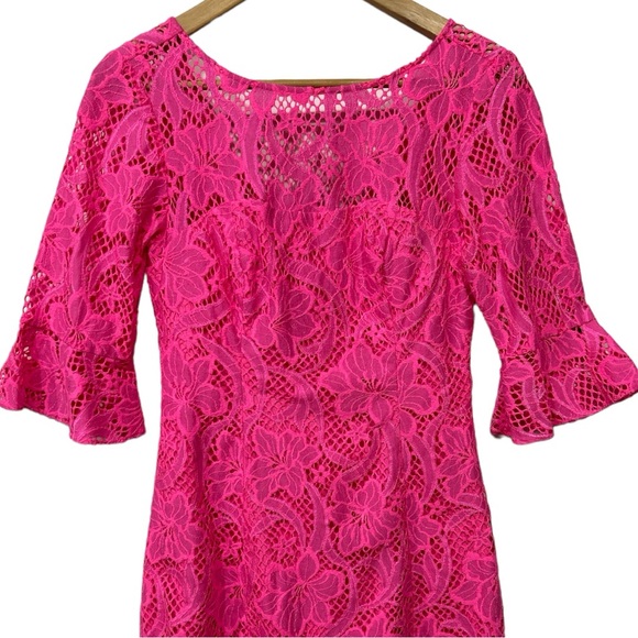 Lilly Pulitzer Allyson Dress Pink Lace Bell Sleeve Mini Dress New Sz 0 / Small - Picture 4 of 11